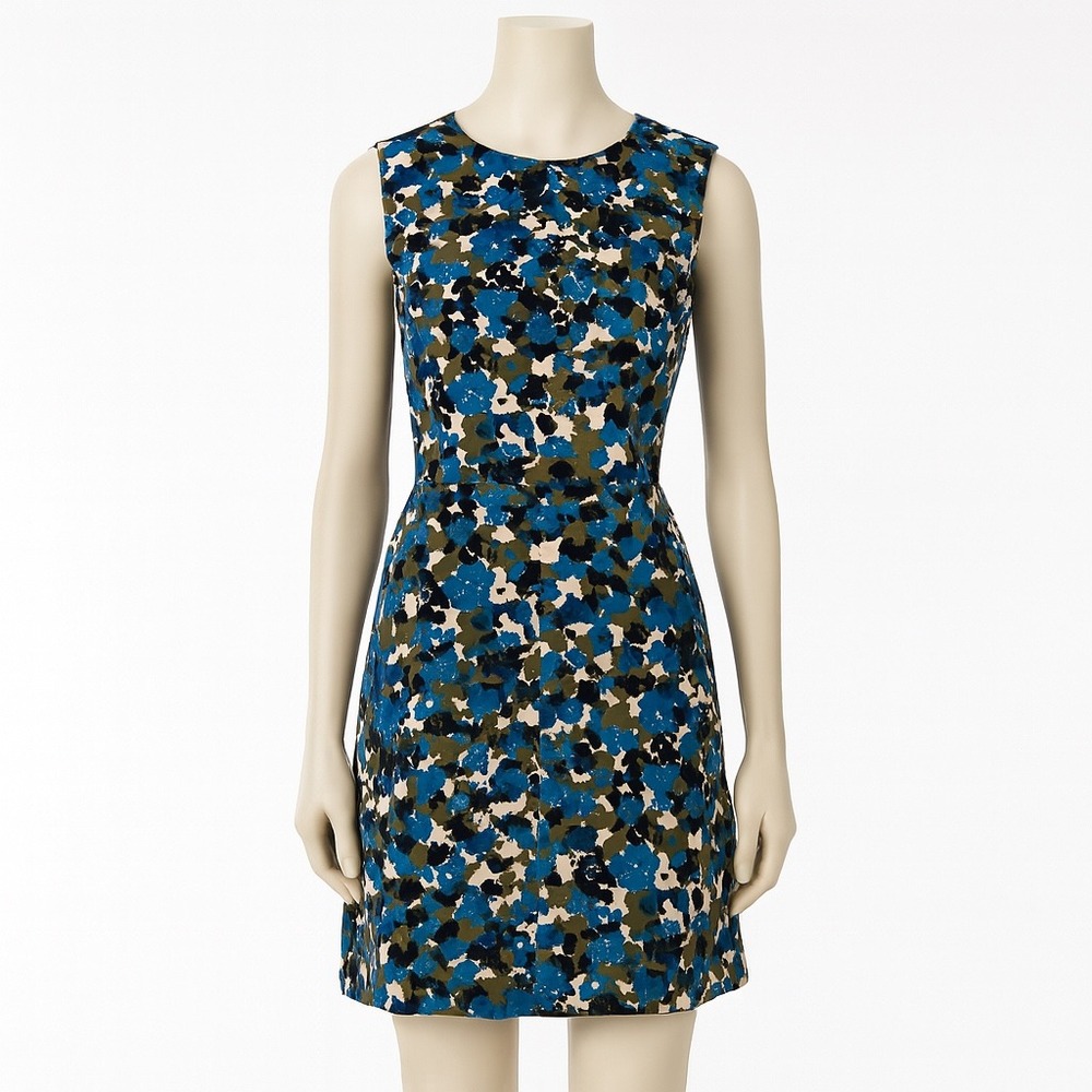 Kate Spade Saturday Dress Womens 0 Blue Green Abstract Floral Retro Fit Flare